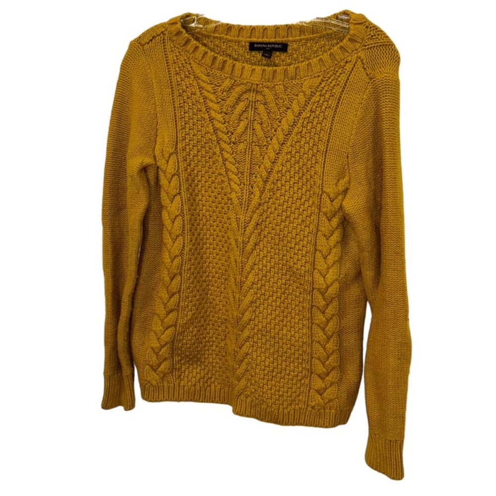 banana Republic marigold cotton cable wheat shaft knit crew neck chunky S